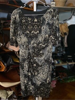 connected apparel Black and Cream Printed Midi Dress